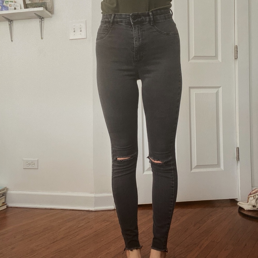 Zara Super Skinny Black Ripped Jeans